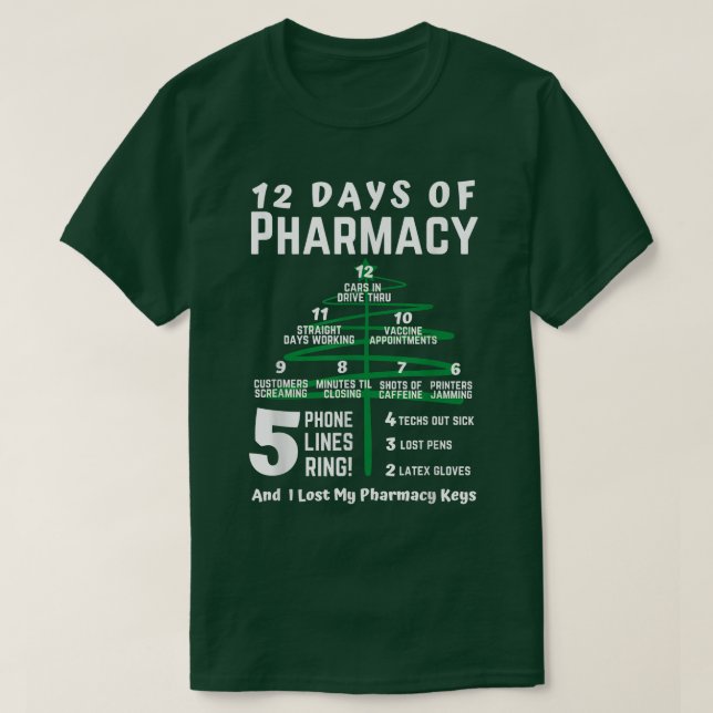 T-shirt 12 jours de pharmacie, pharmacie de noël, pharmaci (Design devant)
