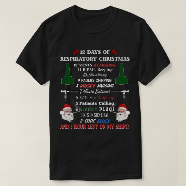 T-shirt 12 Jours de thérapeute respiratoire Noël Drôle D (Design devant)
