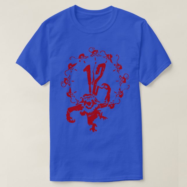 T-shirt 12 singes Terry Gilliam Rouge sur Noir (Design devant)