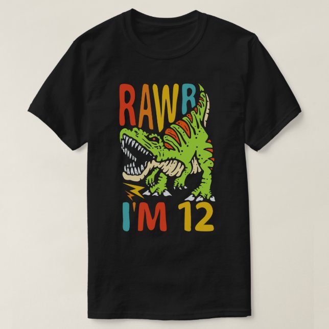T-shirt 12e anniversaire Dinosaur T Rex Rawr J'ai 12 ans p (Design devant)