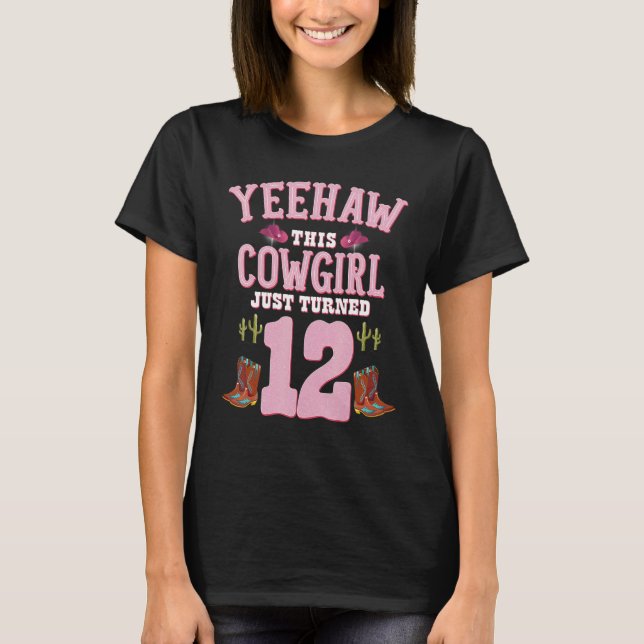 T-shirt 12e anniversaire filles fille fille fille Yeehaw O (Devant)