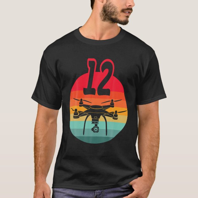 T-shirt 12E Anniversaire I Télécommande Rétro Drones Avec  (Devant)