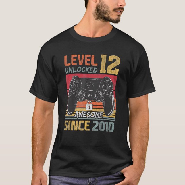 T-shirt 12e Anniversaire Jeu Niveau 12 Déverrouillé Awesom (Devant)