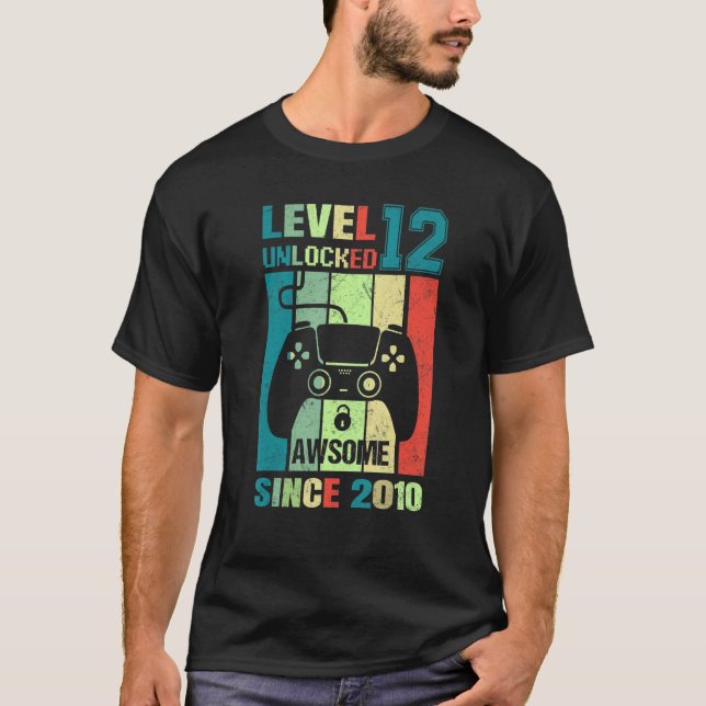 T-shirt 12e Anniversaire Jeu Niveau 12 Déverrouillé Awesom (Devant)