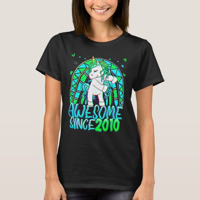 T-shirt 12e anniversaire Rainbow 12 ans Flossing Unicorn (Devant)