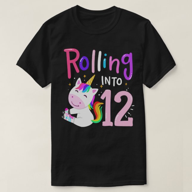 T-shirt 12e anniversaire Unicorn Roller Skate (Design devant)