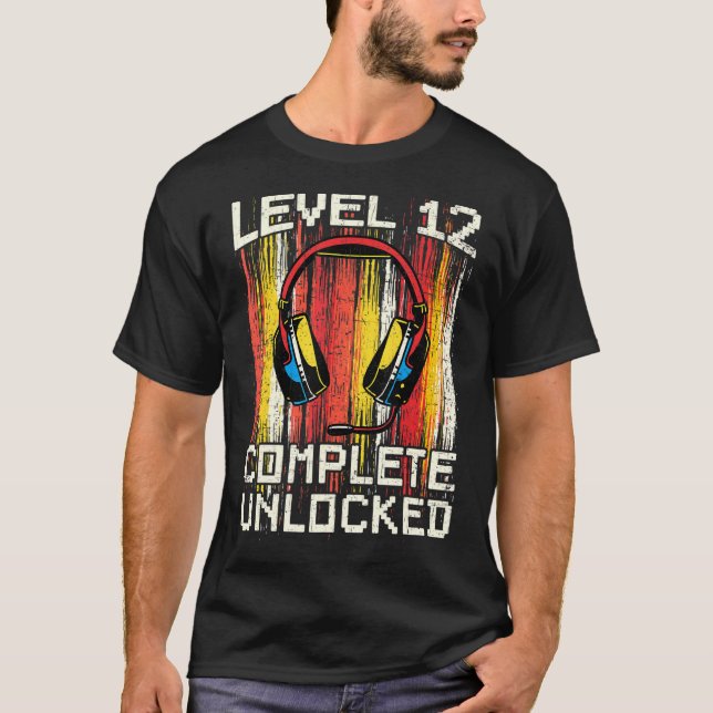 T-shirt 12e Anniversaire Vidéo Gamer Niveau 12 Déverrouill (Devant)