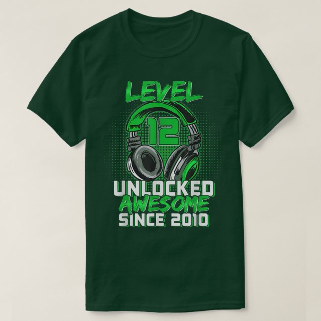 T-shirt 12th Birthday Boy Level 12 Unlocked Awesome 2010 V (Design devant)