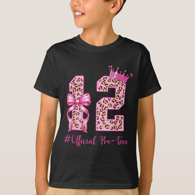 T-shirt 12th Birthday Girl Nk Coquette Bow Leopard 12 Year (Devant)