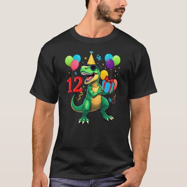 T-shirt 12th Birthday Shirt Boy Dinosaur Happy Bday T-rex  (Devant)