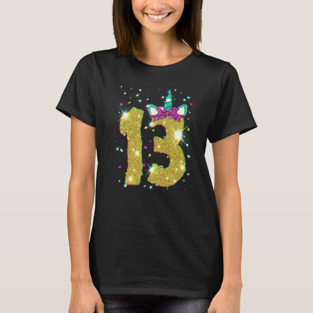 T-shirt 13 ans fille treize 13e anniversaire Unicorn (Devant)