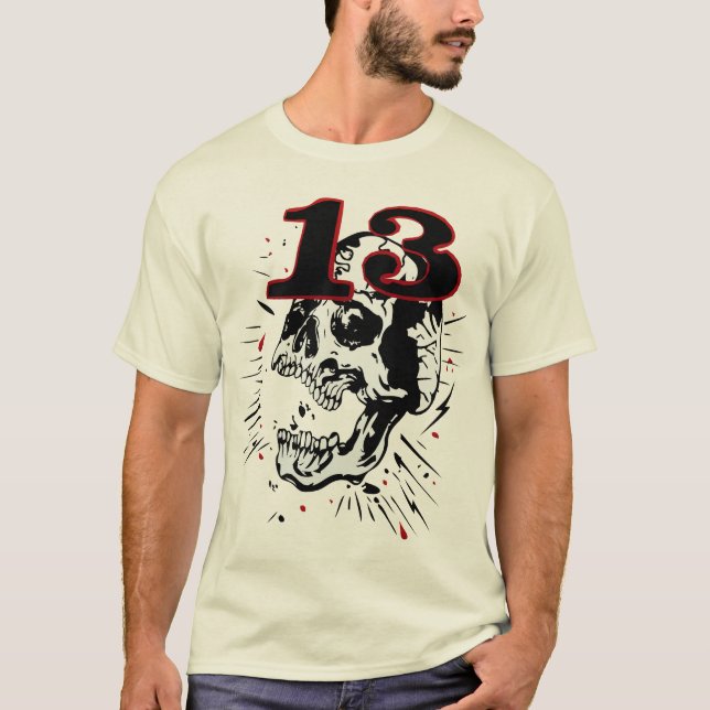 T-shirt 13 tattoo tete de mort numero crane malheur  (Devant)
