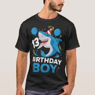 T-shirt 13e anniversaire Garçon requin Ocean Theme Party 1