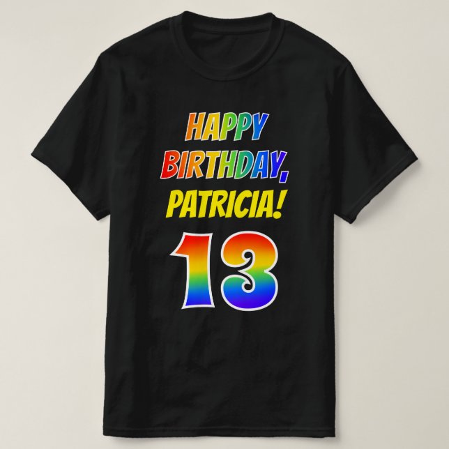 T-shirt 13e anniversaire — Gras, Amusant, Arc-en-ciel 13,  (Design devant)