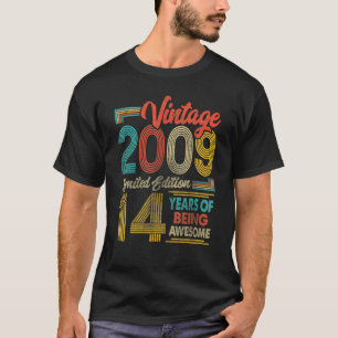 T-shirt 14 Ans Né En 2009 Vintage 14ème Anniversaire