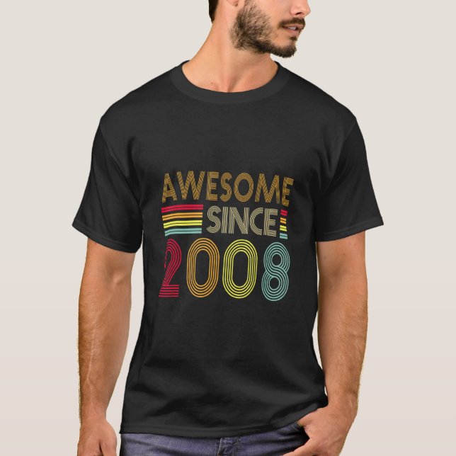 T-shirt 14 Ans Retro Awesome 2008 Editon 14th Birth (Devant)