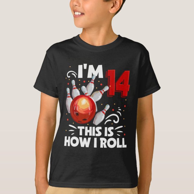 T-shirt 14e anniversaire Boy Bowling C'est comment je roul (Devant)