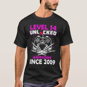 T-shirt 14e Anniversaire Jeu Niveau 14 Déverrouillé Awesom