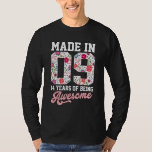 T-shirt 14e anniversaire Né en 2009 14 ans Cadeaux filles