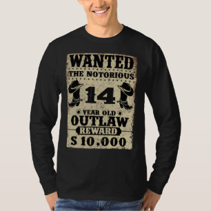 T-shirt 14e anniversaire Recherché 14 ans hors la loi Anni