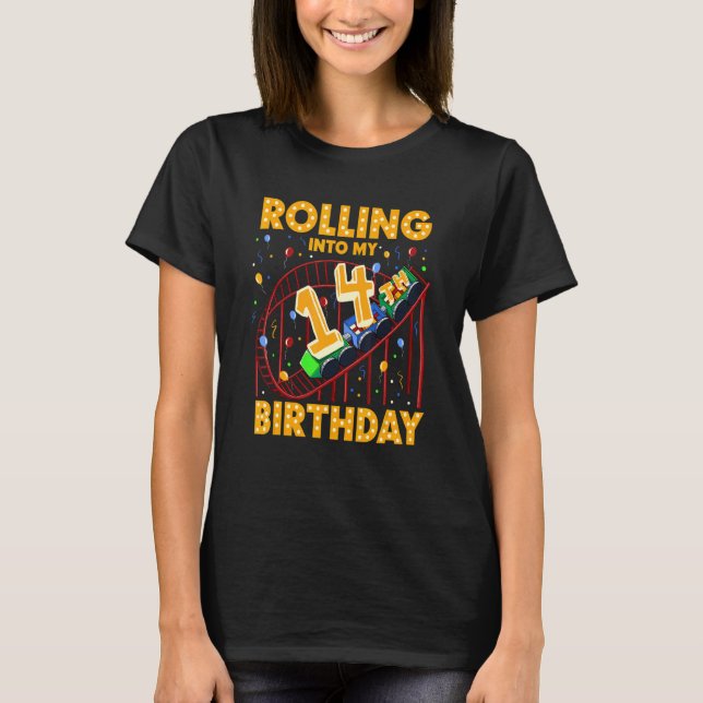 T-shirt 14e anniversaire Rollercoaster Amusement Park Birt (Devant)