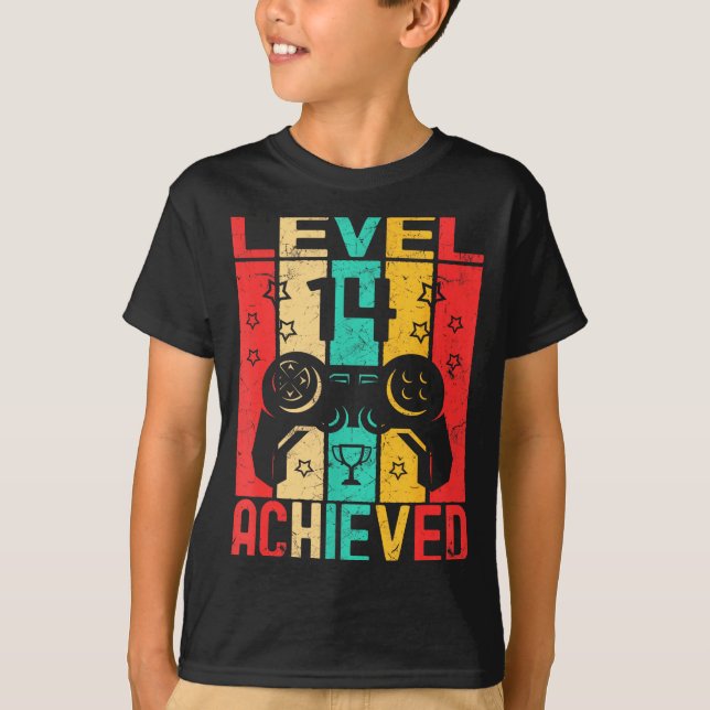 T-shirt 14th Birthday Level 14 Achieved Gamer Funny Birthd (Devant)