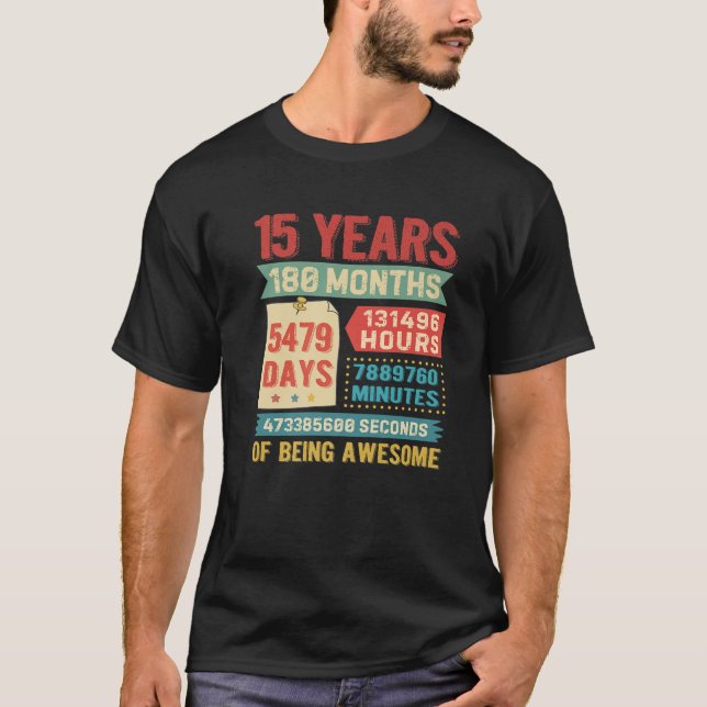 T-shirt 15 Ans 15E Anniversaire Décorations Bda (Devant)