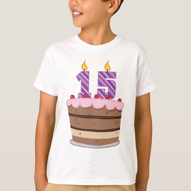 T-shirt 15 ans sur le gâteau d'anniversaire (Devant)