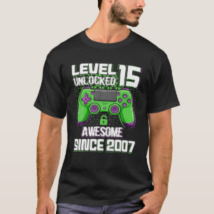 T-shirt 15 Ans Vieux Cadeau Garçon Niveau 15 Déverrouill