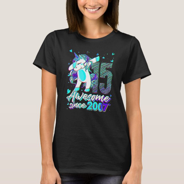 T-shirt 15 Years Old Unicorn Dabbing 15th Birthday Unicorn (Devant)