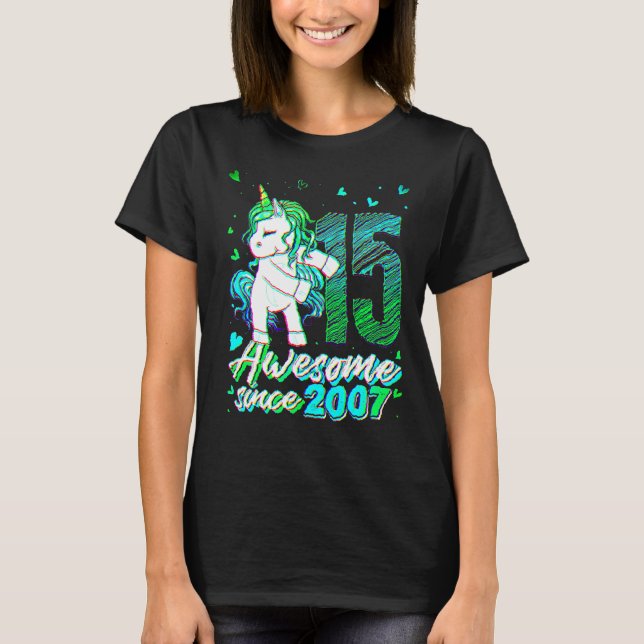 T-shirt 15 Years Old   Unicorn Flossing 15th Birthday Unic (Devant)