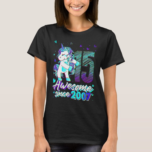 T-shirt 15 Years Old  Unicorn Flossing 15th Birthday Unico (Devant)