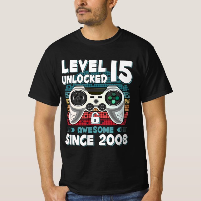 T-shirt 15ans Anniversaire Fils garçon Jeu amusant 15e 15  (Devant)
