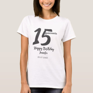 T-shirt 15e anniversaire ajouter nom date année noire modè