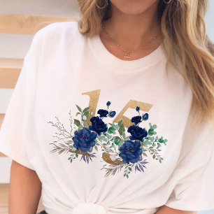 T-shirt 15e Anniversaire Fleur Nombre 15 Rose Bleue Or