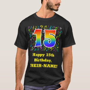 T-shirt 15e anniversaire : Symboles de musique colorée, Ar