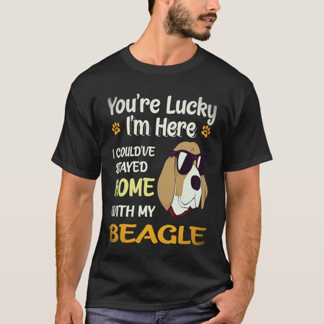 T-shirt 16 resté à la maison avec mon Beagle (Devant)