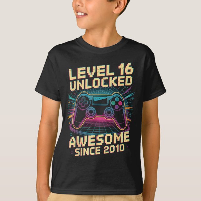 T-shirt 16 Year Old Boy Level 16 Gamer 2010 16th Birthday  (Devant)