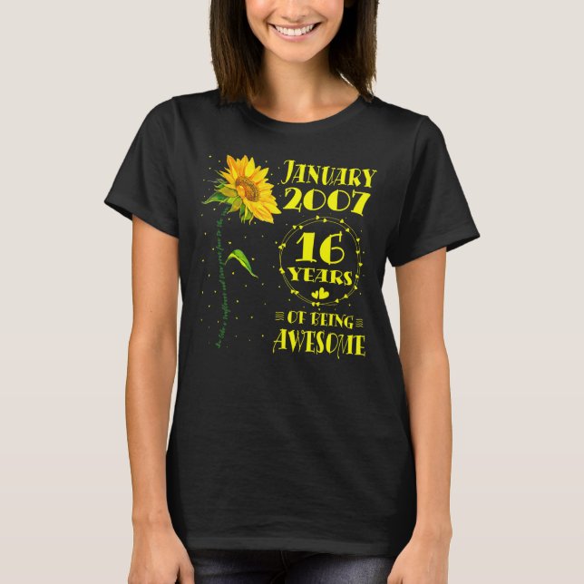 T-shirt 16e anniversaire 16 ans filles tournesol Janvier (Devant)