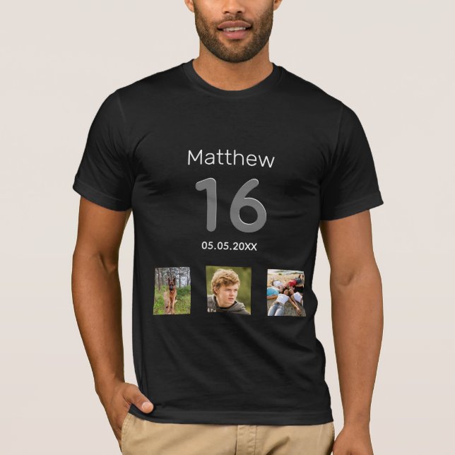 T-shirt 16e anniversaire photo personnalisée monogramme ga (Devant)