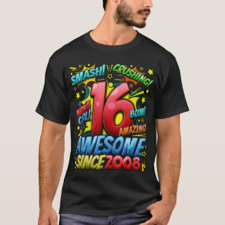 T-shirt 16th Birthday Comic Style Awesome since 2008 16 Ye
