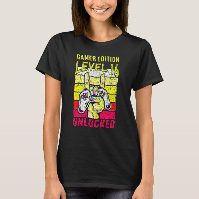 T-shirt 16th Birthday Video Gamer Edition Level 16 Unlocke (Devant)