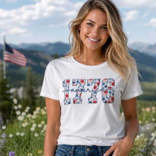 T-shirt 1776 America Floral Varsity Script 4 juillet