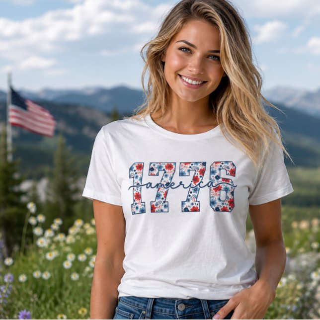 T-shirt 1776 America Floral Varsity Script 4 juillet (Créateur téléchargé)