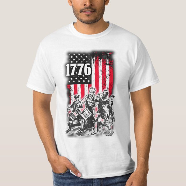 T-shirt 1776 Drapeau avec image de l'Esprit de 76 musicien (Devant)