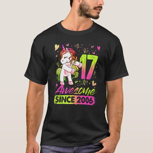 T-shirt 17 Ans Flossing Unicorn 17e Anniversaire Fille P (Devant)