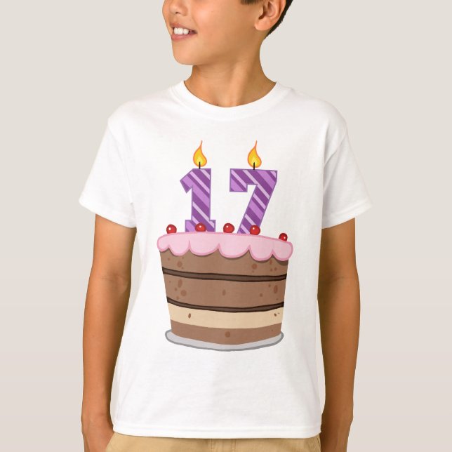 T-shirt 17 ans sur le gâteau d'anniversaire (Devant)