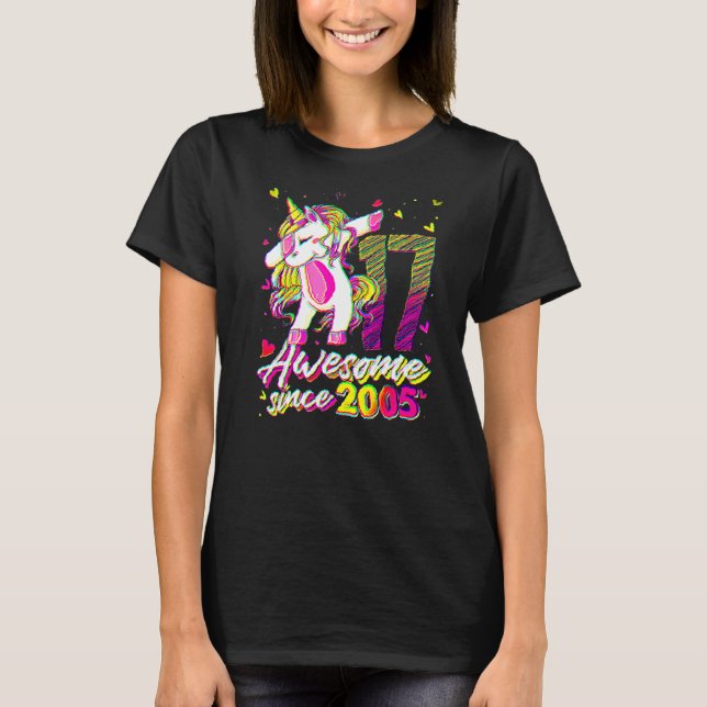 T-shirt 17 Years Old Unicorn Dabbing 17th Birthday Unicorn (Devant)