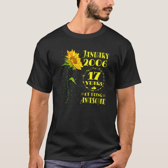 T-shirt 17e anniversaire 17 ans filles tournesol Janvier (Devant)