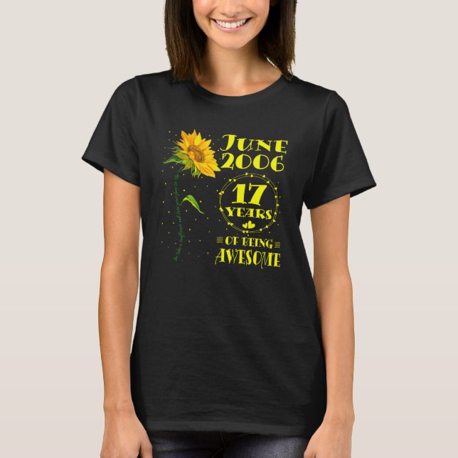 T-shirt 17e anniversaire 17 ans filles tournesol Juin 200 (Devant)